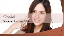  Presentation with finger point - Slide deck enhanced with buisnesswoman finger point to her teeth background and a lemonade colored foreground