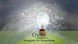  Presentation with competitive business strategy - Audience pleasing slide deck consisting of bulb and drawing business strategy backdrop and a yellow colored foreground