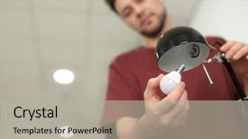  Presentation with light bulb - Beautiful slide set featuring bulb in lamp at home backdrop and a light gray colored foreground