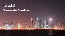  Presentation with city night - Audience pleasing theme consisting of bulb oil - doha - the capital city backdrop and a dark gray colored foreground