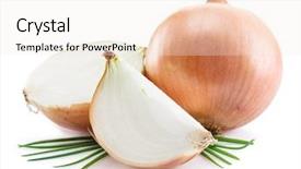  Presentation with onion - Slide deck consisting of bulb onions and green onions background and a sky blue colored foreground