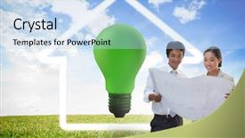  Presentation with potential - Slide set consisting of bulb with white house outline background and a light blue colored foreground