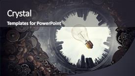  Presentation with mechanical gear mechanism team work - Slide deck having bulbs gears - metal gear mechanism mixed media background and a dark gray colored foreground