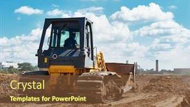  Presentation with earth moving construction - Slide set with buldozer-moving-earth-road-construction background and a tawny brown colored foreground