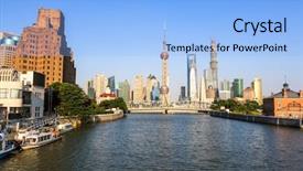  Presentation with shanghai - Audience pleasing PPT layouts consisting of bule background - view of modern city shanghai backdrop and a  colored foreground