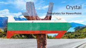  Presentation with flag - Presentation theme having bulgaria flag wooden sign background and a light blue colored foreground
