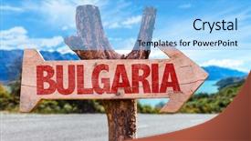  Presentation with highway road sign - Presentation having bulgarian flag - bulgaria wooden sign with road background and a light blue colored foreground