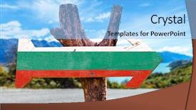  Presentation with blue aged wood sign - Presentation theme featuring bulgarian flag - bulgaria wooden sign with road background and a light blue colored foreground