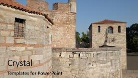  Presentation with history bulgaria - Beautiful PPT theme featuring bulgarian history - baba vida medieval fortress backdrop and a coral colored foreground