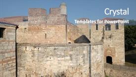 Presentation with medieval - Slide set with bulgarian history - baba vida medieval fortress background and a teal colored foreground