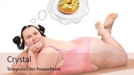  Presentation with bulimia - PPT theme featuring bulimia - hungry overweight woman dreaming weight background and a coral colored foreground