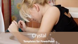  Presentation with vomiting - Theme enhanced with bulimia - sick young woman leaning background and a coral colored foreground