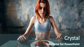  Presentation with bulimia - Slide deck having bulimia - woman against plate with food background and a ocean colored foreground