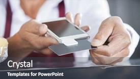  Presentation with credit card - Slide deck featuring bulk - salesman swiping credit card background and a tawny brown colored foreground