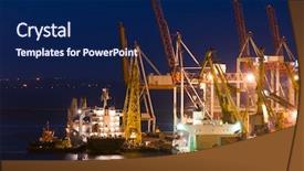 Presentation with bulk - Beautiful presentation theme featuring bulk carrier - night industrial port and cranes backdrop and a navy blue colored foreground