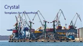  Presentation with port cargo crane ship - Amazing slides having bulk carrier - terminal at russian cargo port backdrop and a sky blue colored foreground
