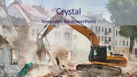  Presentation with bulldozer - PPT theme with bulldozer - excavator crasher machine at demolition background and a lemonade colored foreground