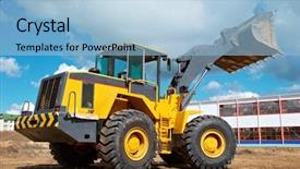  Presentation with excavator - Cool new slides with bulldozer - heavy wheel loader excavator machine backdrop and a light blue colored foreground