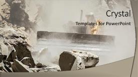  Presentation with bulldozer - Colorful PPT theme enhanced with bulldozer cleaning landslide from road backdrop and a light gray colored foreground