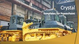  Presentation with bulldozer - Presentation theme having bulldozer in assembly shop background and a ocean colored foreground