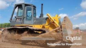  Presentation with earthmoving - Theme having heavy equipment - bulldozer loader at earthmoving works background and a coral colored foreground