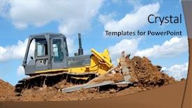  Presentation with bulldozer - PPT theme with bulldozer moving ground over bright background and a light blue colored foreground