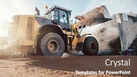  Presentation with composting - Presentation design having bulldozer-putting-biomass-on-pile background and a violet colored foreground