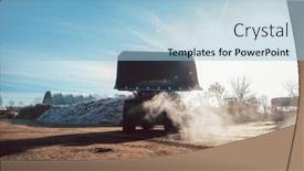  Presentation with bulldozer - Presentation design enhanced with bulldozer-putting-biomass-on-pile background and a light blue colored foreground