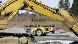  Presentation with bulldozer - Slide set consisting of bulldozer-trucks-and-gravel-pits background and a coral colored foreground