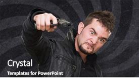  Presentation with gun - Presentation having bullet points - furious man pointing background and a dark gray colored foreground