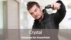  Presentation with charging gun man hands charging - Cool new slide deck with bullet points - furious man pointing backdrop and a gray colored foreground