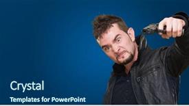  Presentation with charging gun man hands charging - Slide deck consisting of bullet points - furious man pointing background and a ocean colored foreground