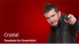  Presentation with gun - Amazing slide deck having bullet points - mad man pointing with gun backdrop and a wine colored foreground