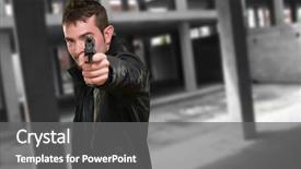  Presentation with charging gun man hands charging - Amazing slide set having bullet points - man with leather jacket pointing backdrop and a gray colored foreground