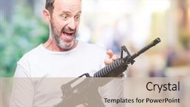  Presentation with weapon - Theme enhanced with bullet points - middle age senior hoary criminal background and a soft green colored foreground