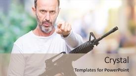  Presentation with weapon - Amazing PPT layouts having bullet points - middle age senior hoary criminal backdrop and a mint green colored foreground