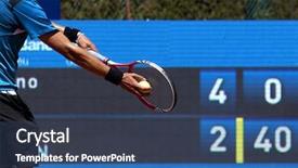  Presentation with tennis - Colorful PPT theme enhanced with bullet points - tennis player prepares to serve backdrop and a ocean colored foreground