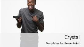  Presentation with populations african american - Beautiful slide deck featuring bullet points - young african american man holding backdrop and a  colored foreground