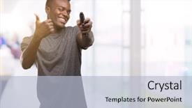  Presentation with african american culture - Beautiful PPT theme featuring bullet points - young african american man holding backdrop and a light blue colored foreground