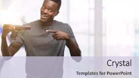  Presentation with african american students - Amazing presentation theme having bullet points - young african american man holding backdrop and a  colored foreground