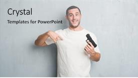  Presentation with criminal trial - Presentation with bullet points - young caucasian criminal man background and a light gray colored foreground