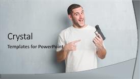  Presentation with young - Colorful PPT layouts enhanced with bullet points - young caucasian criminal man backdrop and a light gray colored foreground