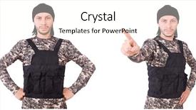  Presentation with background - PPT theme enhanced with bullet proof - soldier isolated on the white background and a  colored foreground