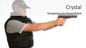  Presentation with police - Slide set having bullet proof - undercover armed police officer side background and a white colored foreground