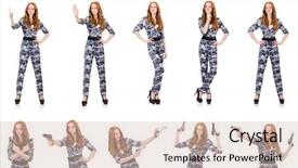  Presentation with futuristic combat soldier - Colorful slide set enhanced with bullet proof - woman soldier isolated on white backdrop and a  colored foreground