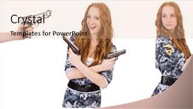  Presentation with futuristic combat soldier - Cool new slide deck with bullet proof - woman soldier isolated on white backdrop and a coral colored foreground