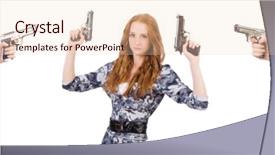  Presentation with futuristic combat soldier - Audience pleasing theme consisting of bullet proof - woman soldier isolated on white backdrop and a lemonade colored foreground