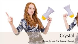  Presentation with futuristic combat soldier - Slide set enhanced with bullet proof - woman soldier isolated on white background and a lemonade colored foreground