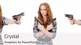 Presentation with white - Amazing presentation theme having bullet proof - woman soldier isolated on white backdrop and a white colored foreground