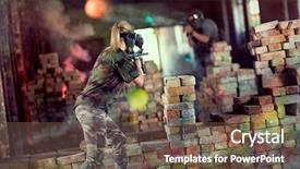  Presentation with shooting game - PPT theme having bullet target - opposite players shooting in paintball background and a tawny brown colored foreground